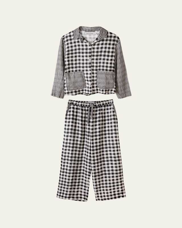 Cropped Gingham-Print Linen Pajama Set